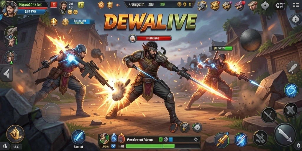 Screenshot gameplay DEWALIVE menampilkan pertarungan strategis yang menegangkan.